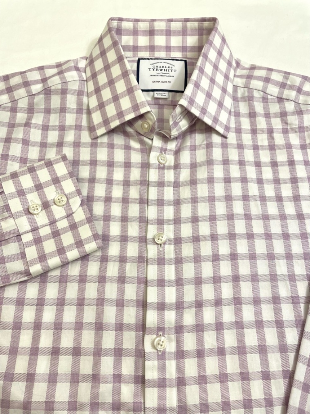 Charles Tyrwhitt Extra Slim Fit Purple Gingham Long Sleeve Dress Shirt 15.5 / 32